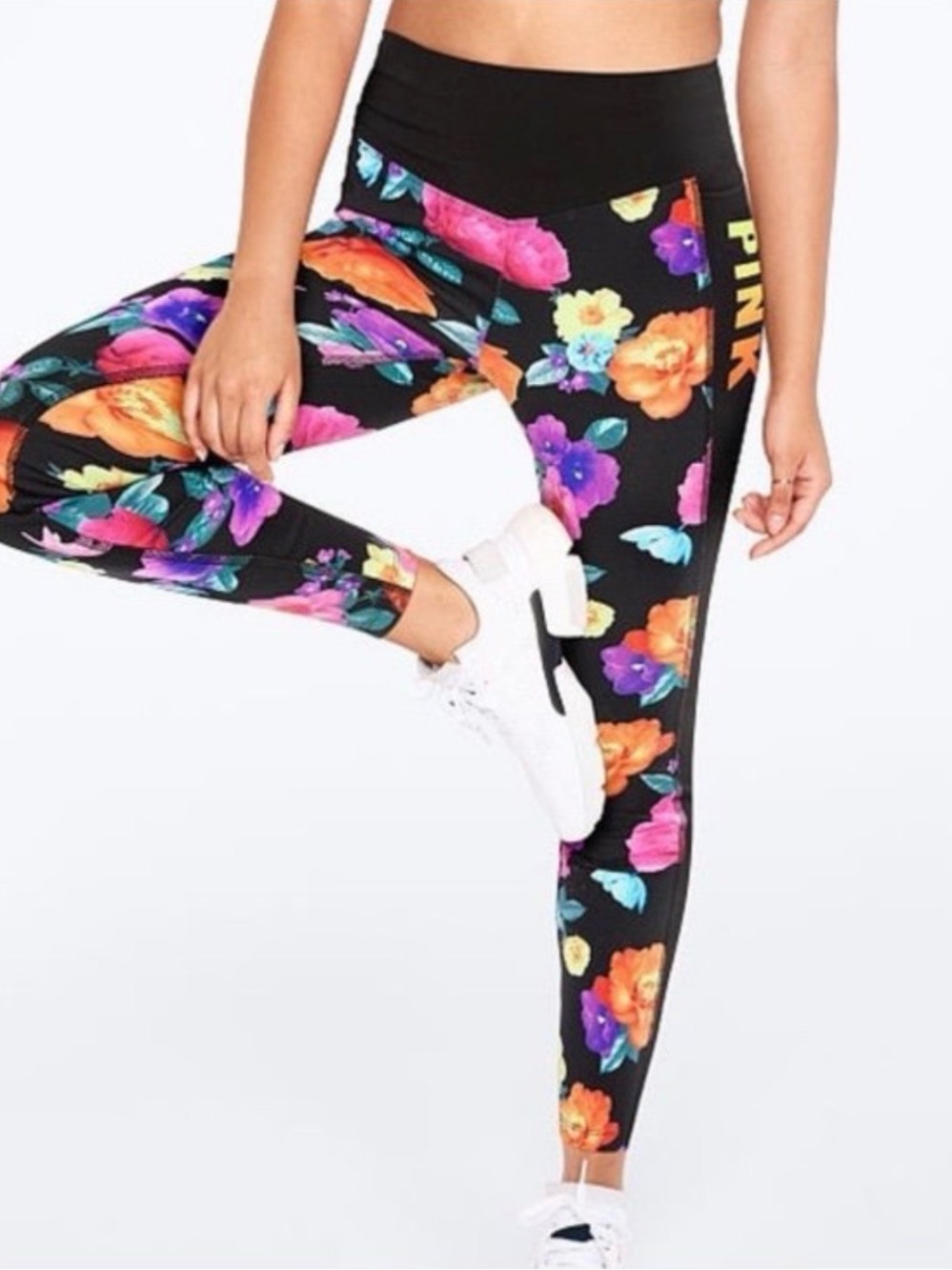 PINK Victoria's Secret Black Floral High-Waist Leggings